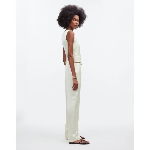 Madewell Pintucked Slim Pull-On Pants in Satin Women's Size PM Cream Cake Batter - Picture 9 of 16